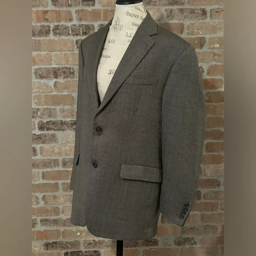 Lauren Ralph Lauren gray tan 100% wool sports coat blazer jacket plaid size 40R